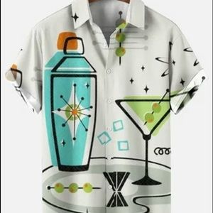 Men’s retro inspired button down shirt. Martini & shaker. XL fits like a L